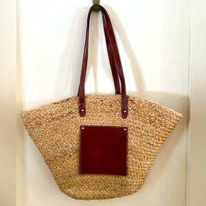 Haute Hippie Jute Tote w/ Leather Pockets & Straps, NWOT